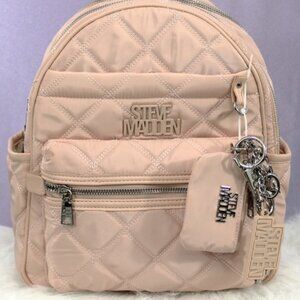 Steve Madden Quilted Mini Backpack with Pouch & Charms – Pink – NWT